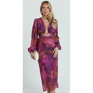 Showpo Designer ARTOLA MIDI DRESS Cut Out Sexy Strappy Luxe in Blurred Dreams 12